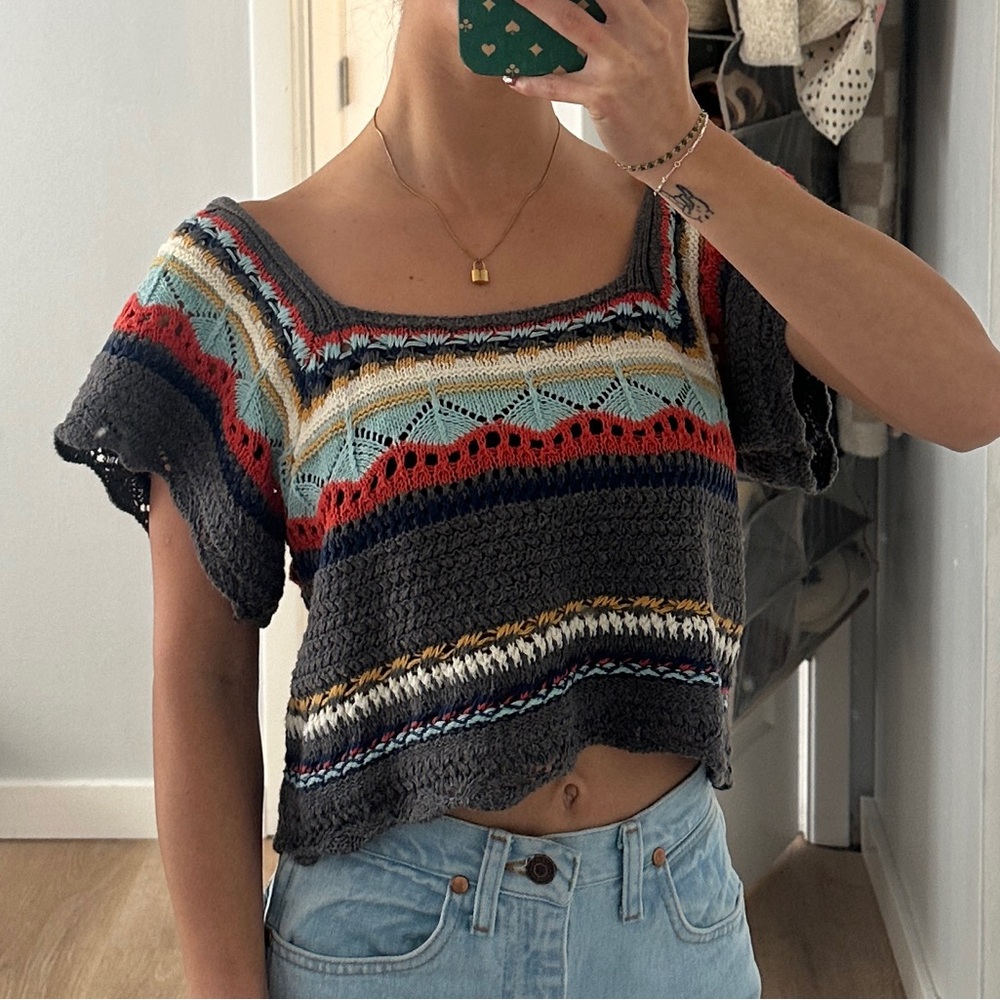 POL Multicolor Crochet Knit Top